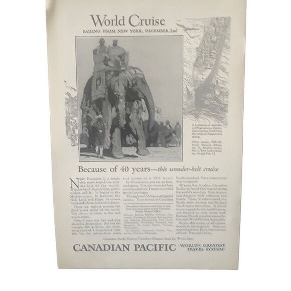Vintage 1927 Canadian Pacific World Cruise Ad Advertisement - Picture 3 of 4